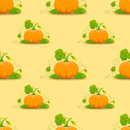 Vector seamless beige background with orange pumpkins.のイラスト素材