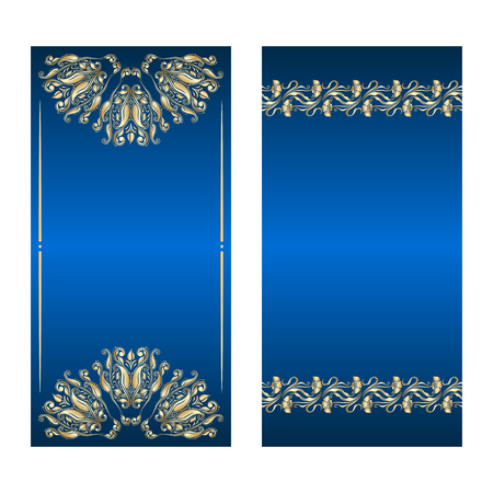 Vector set of template for invitation, greeting, gift card with gold vignette floral decorative elements.のイラスト素材