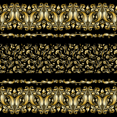 Vector set of vintage gold floral decorative seamless elements for design, print, embroidery.のイラスト素材