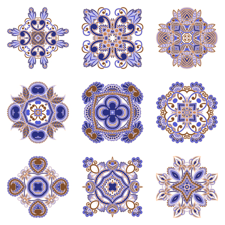 Vector set of vintage floral decorative elements for design, print, embroidery.のイラスト素材