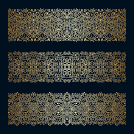 Vector set of vintage gold floral decorative seamless elements for design, print, embroidery.のイラスト素材