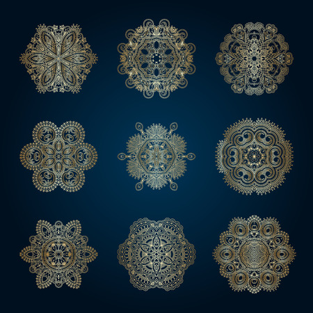 Vector set of vintage floral decorative elements for design, print, embroidery.のイラスト素材