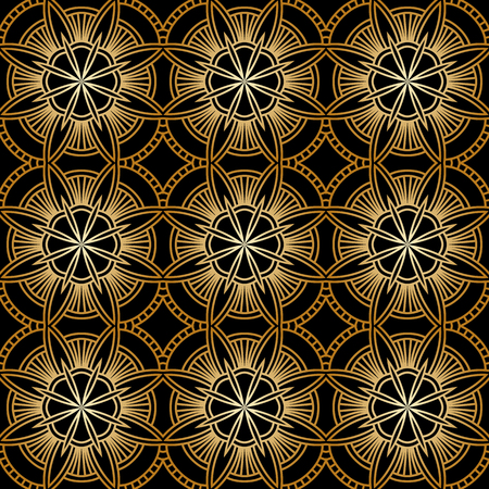 Vector seamless background with golden vintage filigree pattern for design, print, embroidery.のイラスト素材