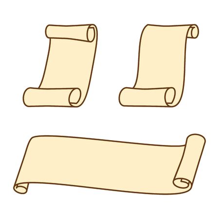 Vector set of beige scroll paper icons.のイラスト素材