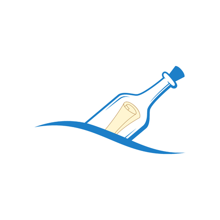 Vector S.O.S. message in a bottle floating in the water.のイラスト素材