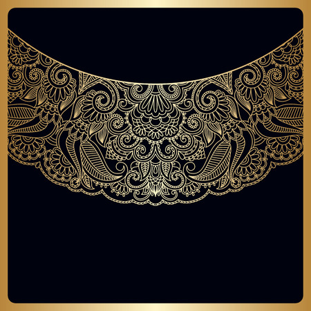 Vector vintage floral decorative ornaments for design invitation card, booklet, print. Gold and blue.のイラスト素材