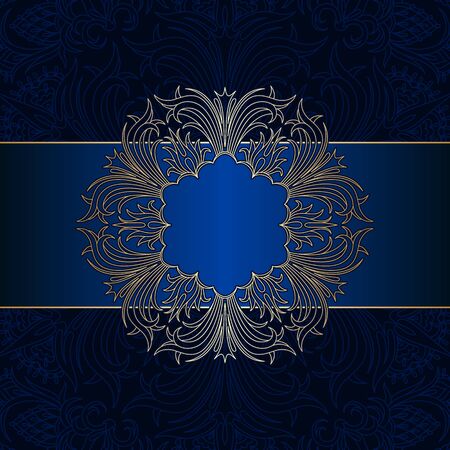 Vintage floral decorative blue and black layout design template.のイラスト素材