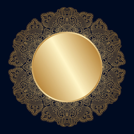 Vector vintage floral round ornamental element for design rosette, invitation card, print with place for text.のイラスト素材