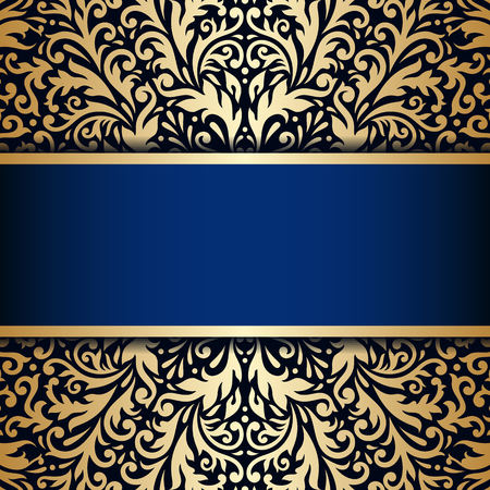 Vector vintage floral decorative background for design invitation card, booklet, print. Gold and blue.のイラスト素材
