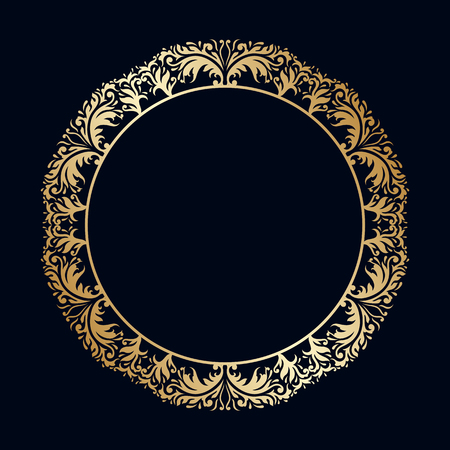 Vector vintage floral round ornamental element for design rosette, invitation card, print with place for text.のイラスト素材