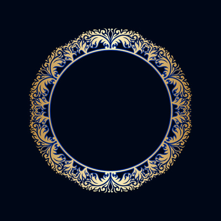 Vector vintage floral round ornamental element for design rosette, invitation card, print with place for text.のイラスト素材