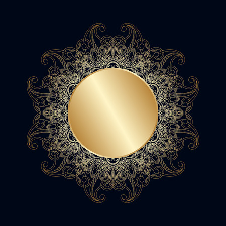 Vector vintage floral round ornamental element for design rosette, invitation card, print with place for text.のイラスト素材