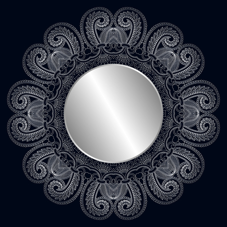 Vector vintage floral round ornamental element for design rosette, invitation card, print with place for text.のイラスト素材