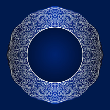 Vector vintage floral round ornamental element for design rosette, invitation card, print with place for text.のイラスト素材