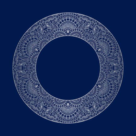 Vector vintage floral round ornamental element for design rosette, invitation card, print with place for text.のイラスト素材