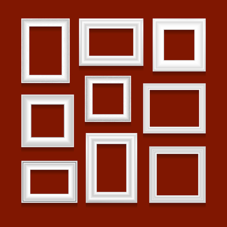 Vector set of white picture frames on red background.のイラスト素材