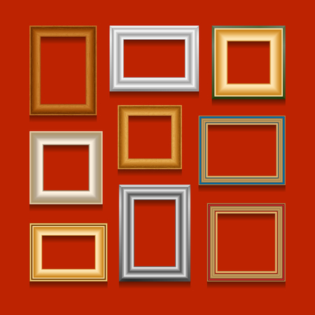 Vector set of picture frames on red background.のイラスト素材