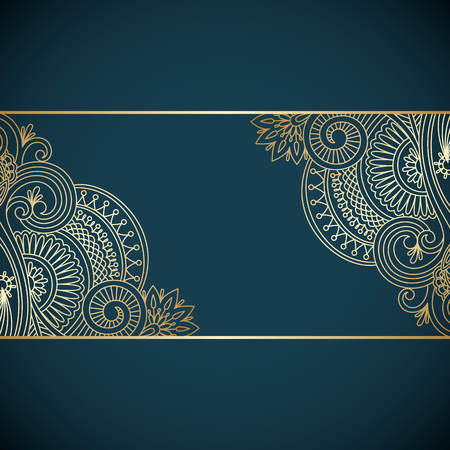 Vector vintage floral decorative background for design invitation card, booklet, print. Gold and blue.のイラスト素材