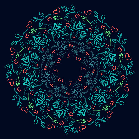 Vector vintage floral round ornamental element for design.のイラスト素材