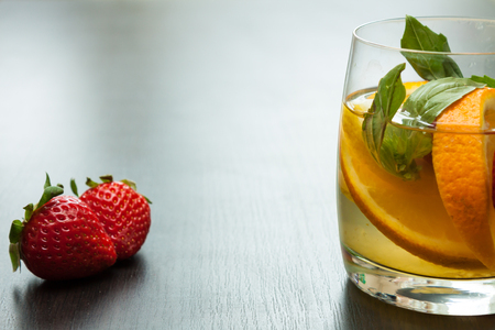 Fresh lemonade from a citrus with strawberry.の写真素材