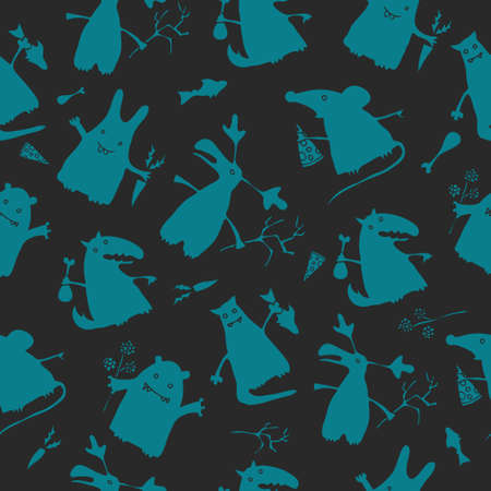 Hand drawn cartoon style animals. Seamless pattern.のイラスト素材