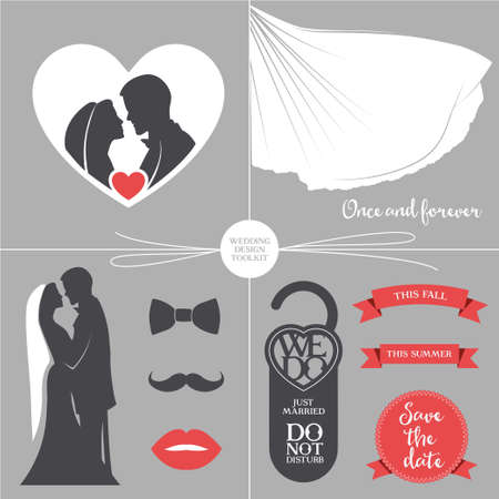 Vintage wedding set of design elements.のイラスト素材