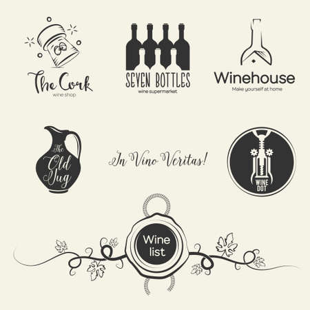 Wine icons and design elements. Jug. cork and bottles.のイラスト素材