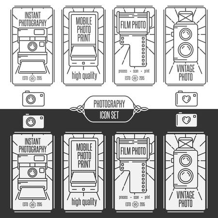 Photography vector vintage icon set. T-shirt print design.のイラスト素材
