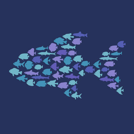 Simple plain style big fish mosaic illustration. T-shirt or bag print design.
