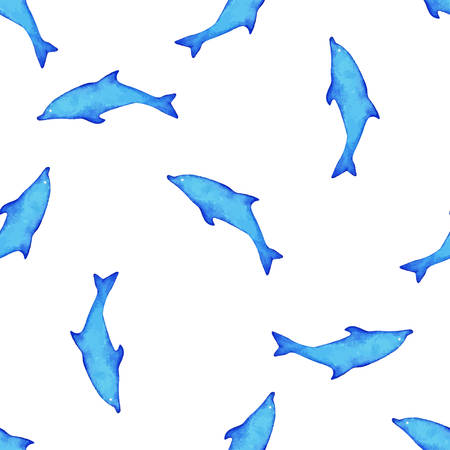 Watercolor dolphin seamless pattern. Vector design element.のイラスト素材