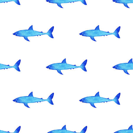Watercolor shark seamless pattern. Vector design element.のイラスト素材