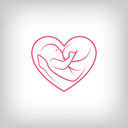 Breast feeding heart shaped sign. Logo in line-art style.のイラスト素材