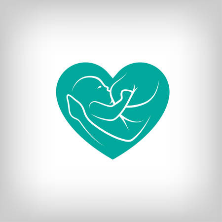 Breast feeding heart shaped sign. Logo in line-art style.のイラスト素材