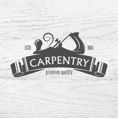 Carpenter design element in vintage style for logo, label, badge, t-shirts. Carpentry retro vector illustration.のイラスト素材