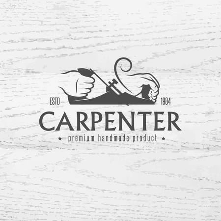 Carpenter design element in vintage style for logo, label, badge, t-shirts. Carpentry retro vector illustration.のイラスト素材