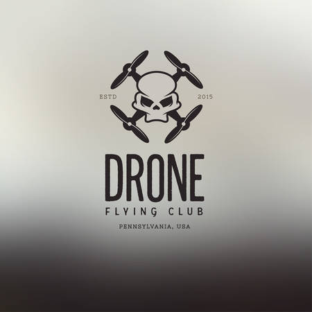 Drone quadcopter vintage style label. Vector sticker. Flying club emblem.のイラスト素材