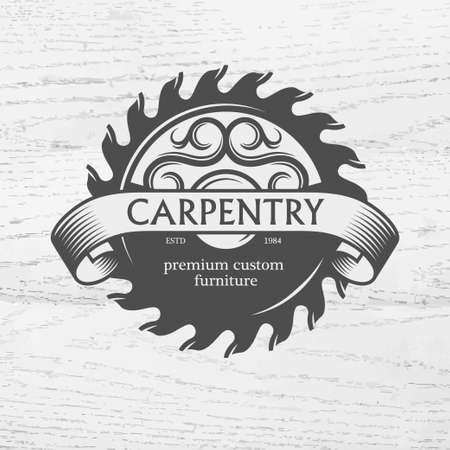Carpenter design element in vintage style for , label, badge, t-shirts. Carpentry retro vector illustration.のイラスト素材