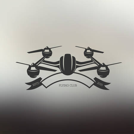Drone vintage style label. Vector sticker. Flying club emblem.のイラスト素材