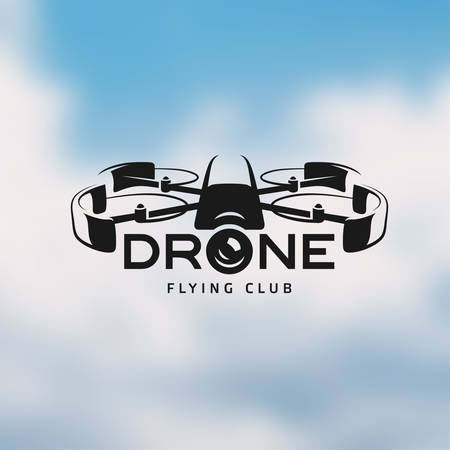Drone vintage style label. Vector sticker. Flying club emblem.のイラスト素材