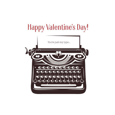 Valentine day minimalistic style card. Vintage typewriter with text on paper. You are just my type. Trendy design element for posters, greeting cards, invitations. Vector retro illustration.のイラスト素材