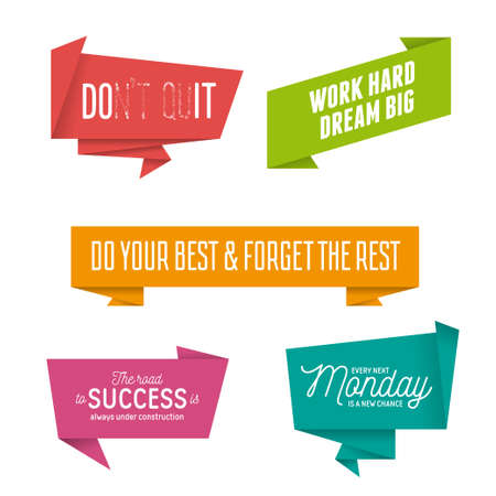 Abstract geometric origami speech bubbles set with motivational quotes. Do it. Work hard, dream big. Every monday is a new chance.のイラスト素材