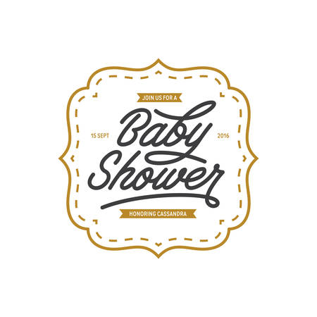 Baby shower invitation template. Hand lettering calligraphy. Vector vintage illustration.のイラスト素材