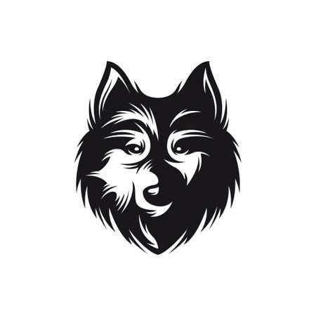 Wolf head monochrome symbol. Hand crafted wolf emblem. Detailed element for label badge icon  design. Authentic vintage graphics. Vector illustration.のイラスト素材