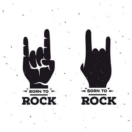 Born to rock vintage poster. Rock on hand sign. Vector illustration.のイラスト素材