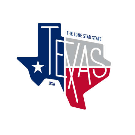 Texas related t-shirt design. The lone star state. Colored concept on black background. Vintage...