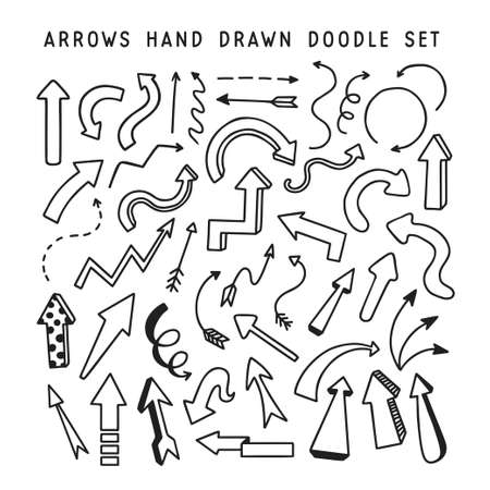 Hand drawn arrows doodle set. Hand crafted design elements for decoration. Vector illustration.のイラスト素材