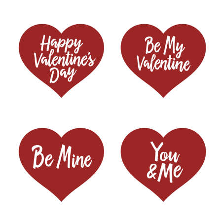 Valentine day typography badges set. All lovers holiday quotes. Vector vintage illustration.のイラスト素材