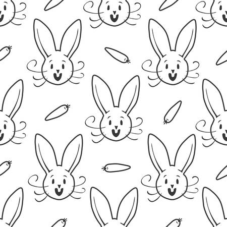 Cute bunny seamless pattern. Hand drawn vector illustration.のイラスト素材