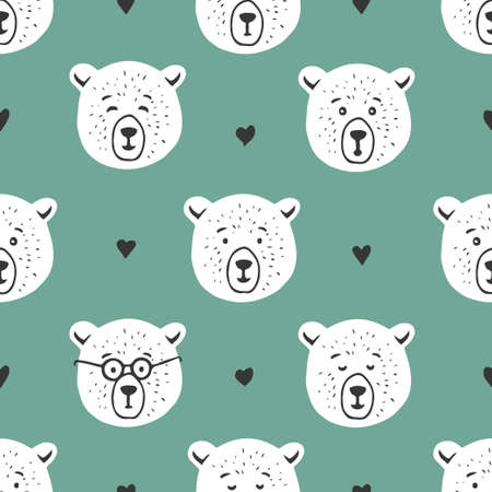 Cute bear seamless pattern. Hand drawn vector illustration.のイラスト素材
