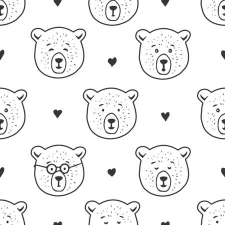 Cute bear seamless pattern. Hand drawn vector illustration.のイラスト素材